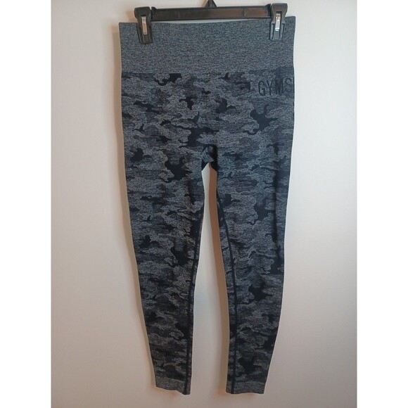 Gymshark Adapt Camo Seamless Leggings Small Black Asphalt Gray Activewear - Picture 1 of 8